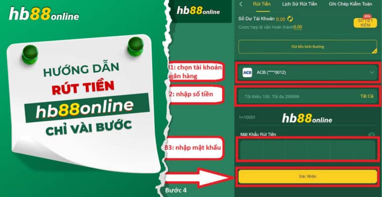 hướng dẫn rút tiền nhà cái HB88